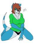  2013 anthro big_breasts breasts clothed clothing female kneeling lizard reptile rt001 scalie simple_background smile solo white_background 