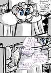  2016 anthro blue_eyes blush chair clancy_(inkyfrog) clothed clothing comic dialogue disney duo english_text fan_character father/song inkyfrog koala male mammal marsupial newspaper restricted_palette sitting table text young zootopia 