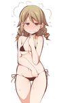  bad_id bad_pixiv_id bikini black_bikini blush breasts brown_eyes brown_hair drill_hair embarrassed full-face_blush idolmaster idolmaster_cinderella_girls light_brown_hair lowleg lowleg_bikini micro_bikini morikubo_nono navel short_hair side-tie_bikini solo swimsuit ushi 