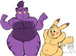  angry anthro cat ero_(character) feline flat_colors front_view glare group guide_lines kitsune_(ero) leliel male mammal moobs navel nintendo nokemop open_mouth overweight overweight_male pikachu pinup pok&eacute;mon pose raised_arm rodent size_difference sketch standing video_games 