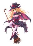  blonde_hair bow broom cape duel_monster ghostrick_witch gloves green_eyes hat highres long_hair looking_at_viewer smile solo star takkayuuki witch_hat yuu-gi-ou 
