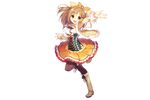  boots brown_eyes brown_hair coat detached_sleeves flower_knight_girl frills full_body fur_trim knee_boots leg_up long_hair looking_at_viewer oncidium_(flower_knight_girl) open_mouth pantyhose skirt smile solo standing sugimeno transparent_background 