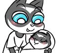  2016 anthro baby blush brother brother_and_sister caitlin_vison carrying clothed clothing cradling cute_fangs disney duo eyes_closed fan_character female inkyfrog male mammal mustelid percy_vison polecat restricted_palette sibling simple_background sister smile teal_eyes white_background young zootopia 