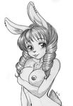  anthro areola breasts female lagomorph looking_at_viewer mammal monochrome nipple_piercing nipples nude piercing rabbit sketch smile solo vani-fox 