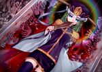  aioi_aoi arm_garter blood blood_stain blouse blue_blouse blue_eyes blue_hat blue_legwear blue_skirt blue_vest cape covering_mouth enma_(mythology) epaulettes frilled_hat frills green_hair halo hands hat hat_ribbon holding long_sleeves looking_at_viewer open_door rainbow red_cape red_ribbon ribbon rod_of_remorse shiki_eiki skirt solo tassel thighhighs touhou turtleneck vest weighing_scale white_ribbon wide_sleeves zettai_ryouiki 