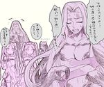  5girls anger_vein animal_hood arm_garter armlet breasts check_commentary choker cleavage cloak closed_eyes collar collarbone commentary commentary_request corsage covering_eyes dog_collar dress elbow_gloves euryale facial_mark fangs fate/grand_order fate/hollow_ataraxia fate/stay_night fate_(series) finger_to_cheek flower flying_sweatdrops forehead_mark frilled_dress frills gloves gorgon gorgon_(fate) hair_ribbon hairband headdress hibiki_(nilten) hood hooded_cloak jewelry large_breasts layered_dress lolita_hairband long_hair medusa_(lancer)_(fate) monochrome multiple_girls open_mouth purple ribbon rider scales siblings sidelocks signature simple_background sleeveless smile snake_hair stheno sweatdrop translated twins twintails twitter_username very_long_hair wavy_mouth 