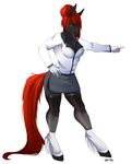  anthro clothed clothing equine female hair horse looking_at_viewer mammal myloveless red_hair simple_background smile solo standing white_background 