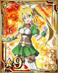  blonde_hair breasts card_(medium) cleavage garters gloves green_eyes green_skirt hair_between_eyes hair_ornament high_ponytail holding holding_sword holding_weapon leafa leafa_(sao:im) long_hair looking_at_viewer medium_breasts number official_art open_mouth pleated_skirt pointy_ears skirt solo star sword sword_art_online sword_art_online:_code_register weapon white_gloves white_legwear wrist_cuffs 