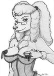  anthro areola breasts canine dog female looking_at_viewer mammal monochrome nipples poodle sketch smile solo vani-fox 