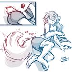  anthro blush canine clothing embarrassed feet hair human invalid_tag keidran mammal monochrome paws raine_(twokinds) shorts simple_background sketch surprise sweat text tom_fischbach transformation twokinds white_background wolf 