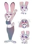 &lt;3 &lt;3_eyes angry anthro blush buckteeth clothed clothing disney ears_down female happy judy_hopps kraycat lagomorph looking_at_viewer mammal midriff multiple_scenes rabbit seductive smile solo stretching teeth zootopia 