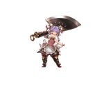  apron axe boots double_bun elmelaura full_body glasses granblue_fantasy harvin minaba_hideo official_art open_mouth pink_eyes pointy_ears purple_hair solo transparent_background weapon 