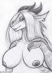  anthro areola breasts dragon female looking_at_viewer monochrome nipples nude sketch smile solo vani-fox 