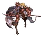  armor armored_boots axe blonde_hair boots cape full_body gawain_(granblue_fantasy) gloves granblue_fantasy male_focus mask minaba_hideo official_art simple_background solo weapon white_background yellow_eyes 