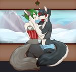  anthro canine clothed clothing duo female female/female inside kissing mammal mistletoe nasusbot plant smile standing thick-thighs 