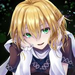  arm_warmers blonde_hair blush chin_rest din_(flypaper) green_eyes looking_at_viewer mizuhashi_parsee pointy_ears scarf short_hair smile solo touhou 