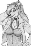  anthro breasts canine clothed clothing female fox looking_at_viewer mammal monochrome sketch smile solo vani-fox 