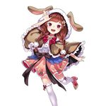 :d animal_ears animal_hood arm_up artist_request bangs black_bow blush bow bowtie braid breasts brown_hair bunny_ears bunny_hood buttons cloak eyebrows_visible_through_hair fake_animal_ears frills full_body fur_trim hair_ornament hair_over_shoulder hand_up happy head_tilt high_heels hood lace lace-trimmed_skirt leg_lift long_hair looking_at_viewer miniskirt official_art open_mouth outstretched_arm over-kneehighs pink_footwear pink_skirt pleated_skirt pom_pom_(clothes) red_bow red_eyes red_neckwear red_ribbon ribbon ribbon-trimmed_legwear ribbon_trim salute shirt shoes simple_background skirt small_breasts smile solo standing standing_on_one_leg star star_hair_ornament thighhighs uchi_no_hime-sama_ga_ichiban_kawaii wednesday_(uchi_no_hime-sama) white_background white_legwear white_shirt zettai_ryouiki 