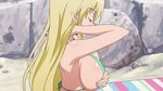  animated animated_gif bikini blonde_hair breast_hold breasts huge_breasts long_hair lotte_no_omocha! mercelida_ygvar swimsuit undressing 