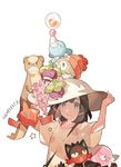  balancing beanie black_eyes black_hair borrowed_garments bounsweet clothed_pokemon flower gen_4_pokemon gen_7_pokemon hands_on_headwear hands_up hat hat_flower heart litten looking_at_viewer mizuki_(pokemon) on_head pink_flower pokedex pokemon pokemon_(creature) pokemon_(game) pokemon_on_head pokemon_sm popplio red_hat rotom rotom_dex rowlet short_hair short_sleeves simple_background smile starshadowmagician stufful sun_hat taking_picture upper_body white_background white_hat yungoos 