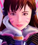  artist_name bangs bodysuit chin_rest close-up closed_mouth d.va_(overwatch) eyebrows eyelashes face facepaint facial_mark gloves headphones high_collar light_smile lips long_hair looking_at_viewer luffie nose overwatch pilot_suit portrait ribbed_bodysuit shoulder_pads signature solo staring swept_bangs watermark web_address whisker_markings white_gloves 