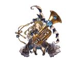  boots brown_eyes brown_hair curly_hair full_body granblue_fantasy hair_ornament harvin instrument long_hair minaba_hideo official_art open_mouth pointy_ears robertina_(granblue_fantasy) solo transparent_background tuba 