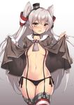  amatsukaze_(kantai_collection) areola_slip areolae black_hat black_panties black_ribbon breasts brown_eyes brown_shirt buttons collarbone eyebrows_visible_through_hair fuya_(tempupupu) garter_straps gradient gradient_background hair_tubes hat head_tilt kantai_collection lifted_by_self long_hair long_sleeves looking_at_viewer mini_hat navel no_bra open_clothes open_shirt panties ribbon sailor_collar see-through shiny shiny_skin shirt shirt_lift side-tie_panties silver_hair small_breasts solo standing stomach striped striped_legwear sweatdrop thigh_gap thighhighs two_side_up unbuttoned unbuttoned_shirt underwear very_long_hair 