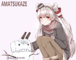  :/ alternate_costume amatsukaze_(kantai_collection) ankle_boots artist_name bangs black_hat black_jacket blush boots brown_footwear brown_pants brown_scarf character_name closed_mouth disco_brando expressionless eyebrows_visible_through_hair fur-trimmed_boots fur_trim gloves hair_tubes hat jacket kantai_collection legs_together long_hair long_sleeves looking_at_viewer mini_hat pants pink_background red_gloves rensouhou-kun scarf silver_hair simple_background sleeve_cuffs snow snowman squatting twitter_username two_side_up very_long_hair yellow_eyes 