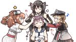  :d ;d ^_^ ahoge anchor_hair_ornament black_hair blue_eyes breast_pocket brown_hair closed_eyes commentary_request gloves hair_ornament hat headgear kantai_collection light_brown_hair long_hair multiple_girls nagato_(kantai_collection) neckerchief one_eye_closed open_mouth operation_crossroads orange_eyes peaked_cap petting pleated_skirt pocket ponytail prinz_eugen_(kantai_collection) red_neckwear sakawa_(kantai_collection) saratoga_(kantai_collection) scarf school_uniform serafuku short_hair skirt smile smokestack tanaka_kusao translation_request twintails v-shaped_eyebrows white_gloves 