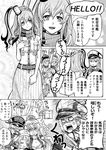  &gt;_&lt; 5girls :3 :d anchor anger_vein arms_up belt bismarck_(kantai_collection) breast_pocket breasts capelet chair cleavage closed_eyes comic commentary_request desk detached_sleeves fingerless_gloves gloves graf_zeppelin_(kantai_collection) greyscale hat headgear heart highres hug hug_from_behind iowa_(kantai_collection) kantai_collection littorio_(kantai_collection) long_hair monochrome multiple_girls munmu-san open_mouth peaked_cap pleated_skirt pocket ponytail saratoga_(kantai_collection) scarf school_chair school_desk seiza sitting skirt smile smokestack star star-shaped_pupils sweat symbol-shaped_pupils translated twintails waving x3 xd 