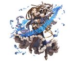  bow_(instrument) brown_eyes brown_hair feathers full_body granblue_fantasy hairband high_heels instrument long_hair minaba_hideo musical_note navel novei_(granblue_fantasy) official_art open_mouth solo teeth transparent_background violin 