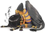  black_feathers black_fur black_hair bracelet braided_hair claws egyptian_clothing fate/grand_order fate_(series) feathered_wings feathers female fur hair jewelry mammal pawpads paws sidotama sleeping solo sphinx sphinx_queen_(fate/grand_order) tail_tuft tuft wings 