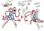  alternate_costume alternate_hair_color braid cosplay cup disposable_cup dress dual_wielding fang food french_fries gatling_gun grin gun hair_ribbon highres holding jinx_(league_of_legends) ketchup league_of_legends leng_wa_guo long_hair looking_at_viewer machine_gun minigun open_mouth red_eyes red_hair ribbon rocket_launcher signature sketch smile soda solo star striped striped_dress striped_legwear thigh_strap thighhighs twintails weapon wendy's wendy_(wendy's) wendy_(wendy's)_(cosplay) 