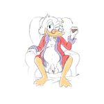  anthro armchair avian balls bird blush bottomless chair clothed clothing disney duck eyewear flaccid front_view glasses housecoat long_foreskin male one_eye_closed penis pinup pose rohly scrooge_mcduck signature sitting solo spread_legs spreading uncut wine_glass wink 