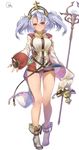  absurdres artist_name ass_visible_through_thighs bare_legs blush boots breasts brown_eyes commentary_request fingerless_gloves full_body gloves granblue_fantasy grin half-closed_eyes hat high_heels highres holding holding_staff large_breasts legs long_hair long_sleeves looking_at_viewer parted_lips shiny shiny_skin signature silver_hair simple_background smile solo sophia_(granblue_fantasy) staff teeth thigh_gap thighs twintails wand white_background yaman 