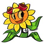  blush clothing cute eyelashes eyewear female flora_fauna flower freckles goggles isomaru open_mouth plant plants_vs_zombies shirt simple_background smile solar_flare_(plants_vs_zombies) sunflower white_background 