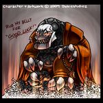  2007 alien anthro blood bone clothed clothing dokiestudioz english_text male skull smile solo text 