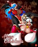  2016 alira_darkboob_dakimakura areola big_breasts breasts christmas clothed clothing demon duo erect_nipples female holidays horn huge_breasts nipples skimpy succubus wings witchking00 