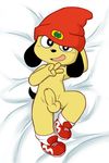  balls beanie canine clothing cub dog erection hat legwear lying male mammal mostly_nude on_back oob parappa_the_rapper penis pinup pose sneakers socks solo uncut v-sign video_games young 
