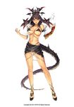  bare_shoulders bikini black_bikini black_hair breasts cleavage covered_nipples detached_arms dragon_tail full_body gauntlets large_breasts navel original red_eyes simple_background skirt solo swimsuit tail white_background yohan12 