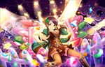  artist_request black_hair breasts confetti corset fishnet_legwear fishnets green_eyes green_jacket grin hair_ornament idol idolmaster idolmaster_cinderella_girls idolmaster_cinderella_girls_starlight_stage jacket large_breasts lights long_hair looking_at_viewer official_art outstretched_hand skirt smile solo stage stage_lights thighhighs walkie-talkie yamato_aki zettai_ryouiki 