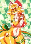  amakuchi anthro big_breasts breasts canine christmas clothed clothing female fox foxy-rena hat holidays legwear looking_at_viewer mammal santa_hat smile solo 