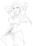  1girl armpits castlevania castlevania:_portrait_of_ruin charlotte_aulin erect_nipples long_hair monochrome no_bra panties portrait_of_ruin see-through sketch smile solo underwear white_background 