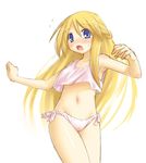  :o armpits blonde_hair blue_eyes blush crop_top kasuga_yukihito long_hair midriff open_mouth panties pink_panties side-tie_panties solo surprised tank_top underwear very_long_hair yggdra_union yggdra_yuril_artwaltz 