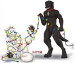  4_toes 5_fingers anthro black_fur black_lips black_nose canine digitigrade dog duo fur inkrend male mammal nude pawpads simple_background sitting smile spread_legs spreading standing toes white_background white_fur wolf 