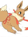  3_toes 3sthrees anus black_eyes black_nose bow brown_fur butt chest_tuft eevee female fur looking_at_viewer looking_back nintendo open_mouth pawpads pok&eacute;mon pussy raised_tail rear_view ribbons scared solo toes tongue tuft video_games 