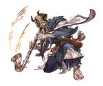  bakura_(granblue_fantasy) bandages beard draph facial_hair full_body granblue_fantasy horns instrument japanese_clothes male_focus mask minaba_hideo official_art sandals solo sword transparent_background weapon 