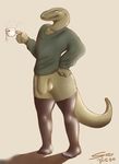  anthro balls clothing flaccid girly legwear lizard looking_at_viewer male penis reptile rubber scalie sody solo sweater thick_thighs wide_hips 