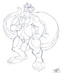  aged_up balls barefoot cute_fangs eyewear flaccid glasses hand_on_hip line_art long_tail looking-away male mammal mature_male monochrome musclegut mustelid naughty_face otter penis pinup pose raz_buckner signature solo standing uncut wolfblade 