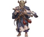  bakura_(granblue_fantasy) bandages draph full_body granblue_fantasy horns instrument japanese_clothes male_focus mask minaba_hideo official_art sandals solo sword transparent_background weapon 